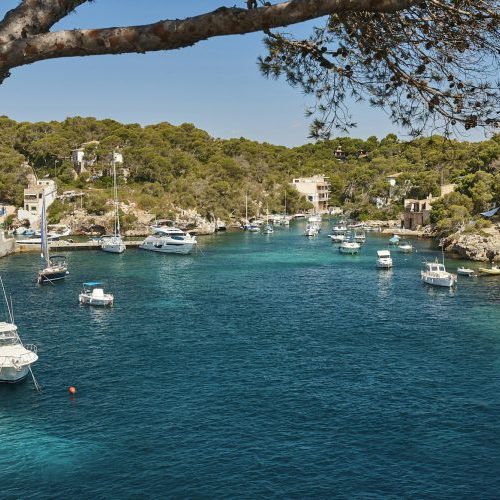 Bay with boats in the southeast of Mallorca