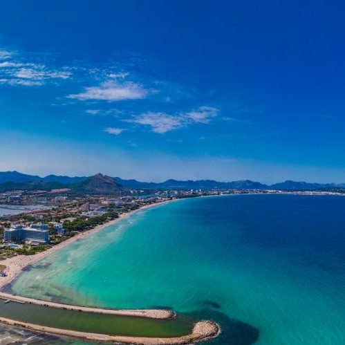 Coastline with beach in Can Picafort on Mallorca