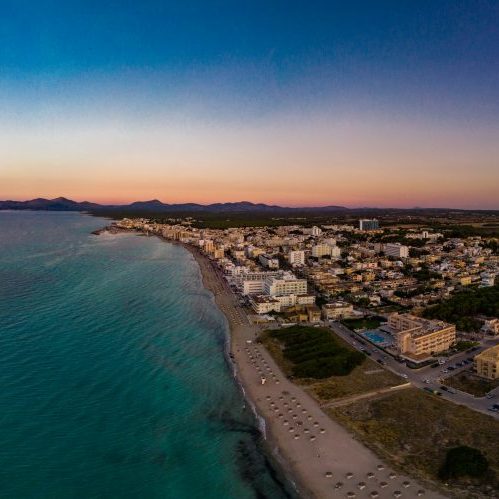 Coastline with beach in Playa de Muro on Mallorca