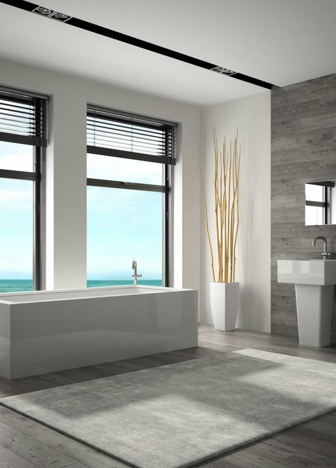 Exclusive apartment in Mallorca with elegant interior of a bathroom with sea view