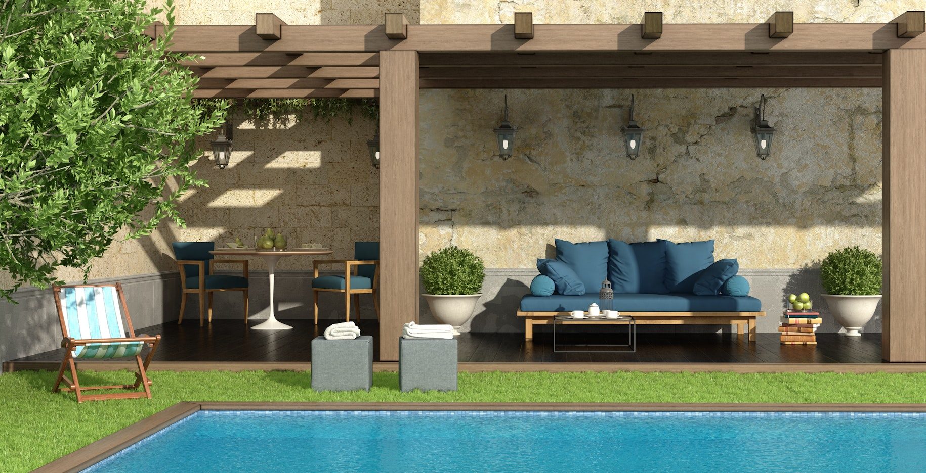 Immobilie in Selva Mallorca, Garten mit Pool und Pergola