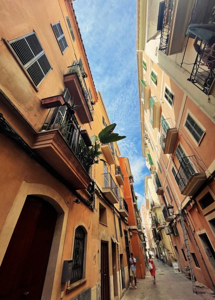 Old buildings in a narrow street in Sant Llorenç des Cardassar Mallorca