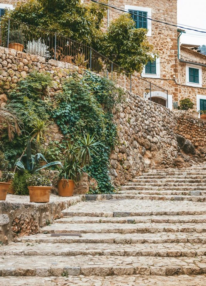 The old staircase in the street of the small village of Fornalutx Mallorca