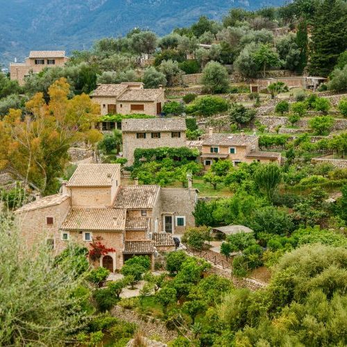 Old stone houses in the village of Galilea on Mallorca