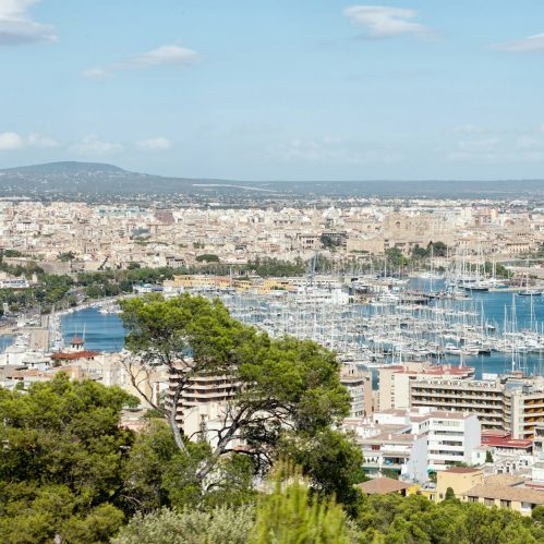 Palma de Mallorca Blick über die Stadt mit Hafen und Viertel Pere Garau