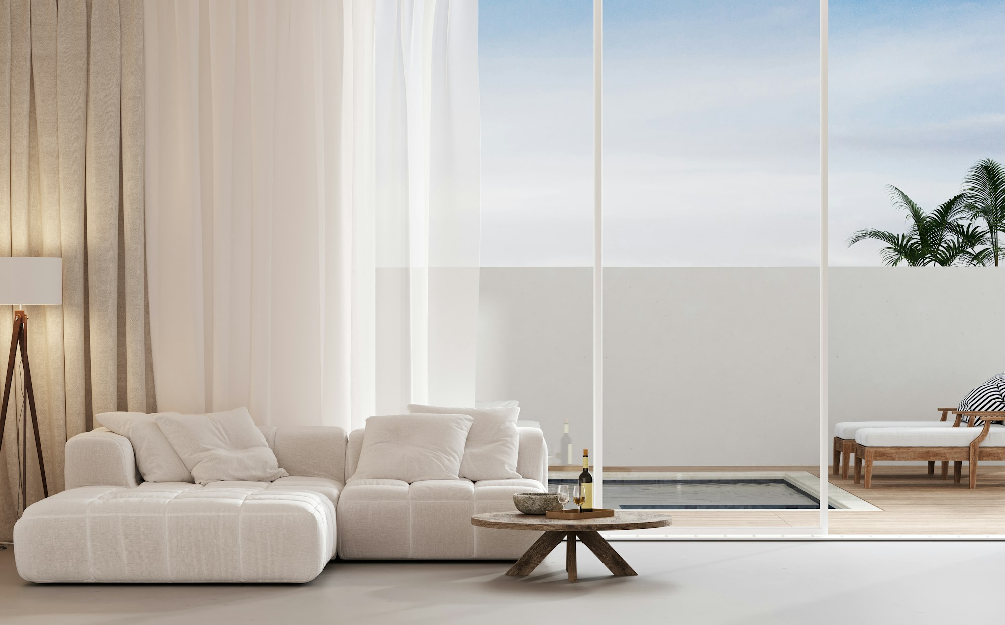 Fornalutx property in Mallorca with modern living room, terrace with swimming pool