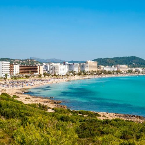 Town of Cala Millor with bay on Mallorca