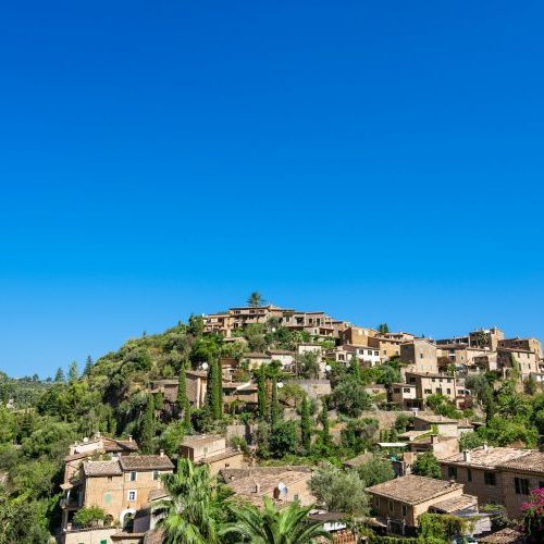 View of the beautiful mountain village of Deia on Mallorca
