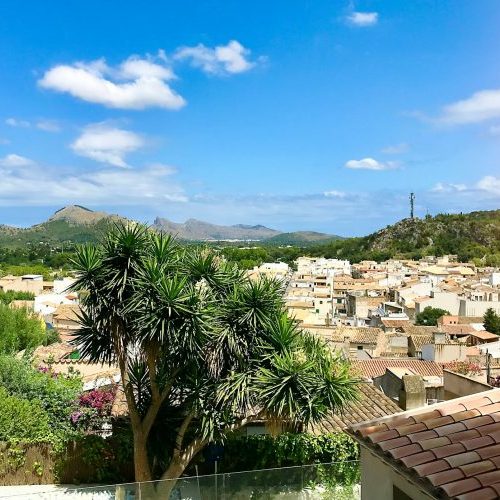 View of the old town of Pollenca with beautiful landscape on the island of Mallorca